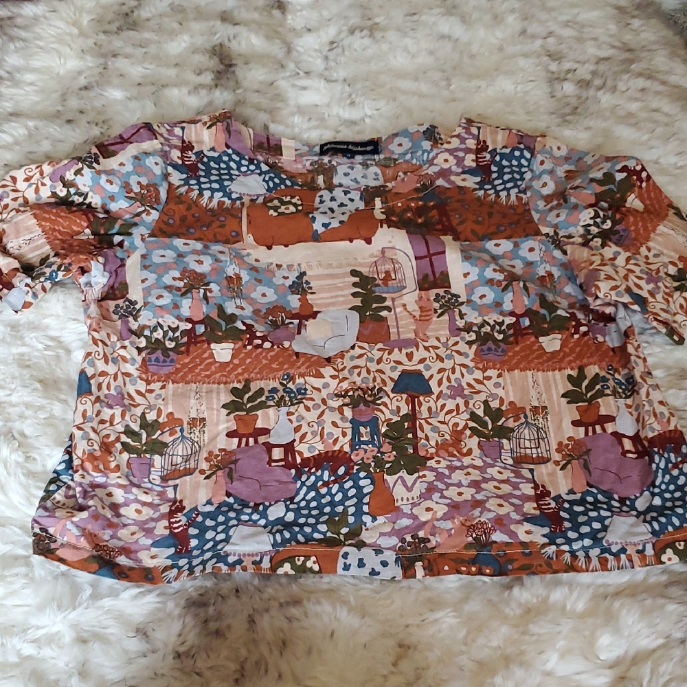 Princess Highway Floral Blouse in Blue and Brown